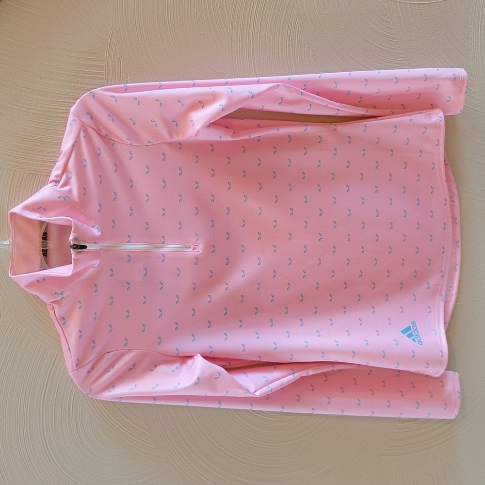 NWT adidas Women's Pink Quarter Zip Pullover with Blue Monster Golf Course Logo